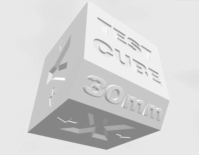 The 3D test cube standard tessellation language (TSL), which was printed on each printer in the study