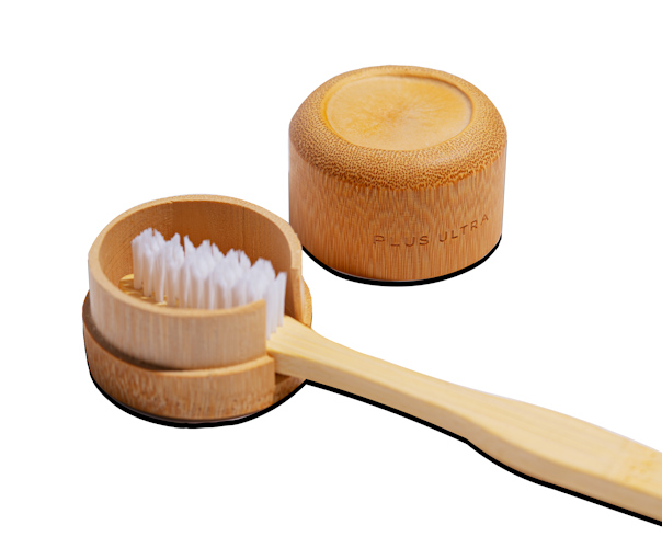 The Plus Ultra bamboo toothbrush and protective head