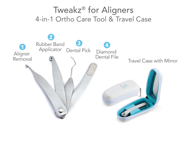 Tweakz for Aligners, a 4-in-1 orthodontic tool and travel case for braces and aligners